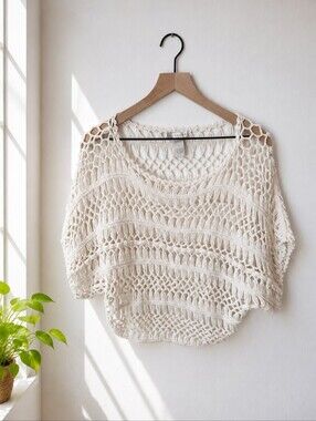 KENAR Crochet Knit Cropped‎ Sweater – Women's Small | Bohemian